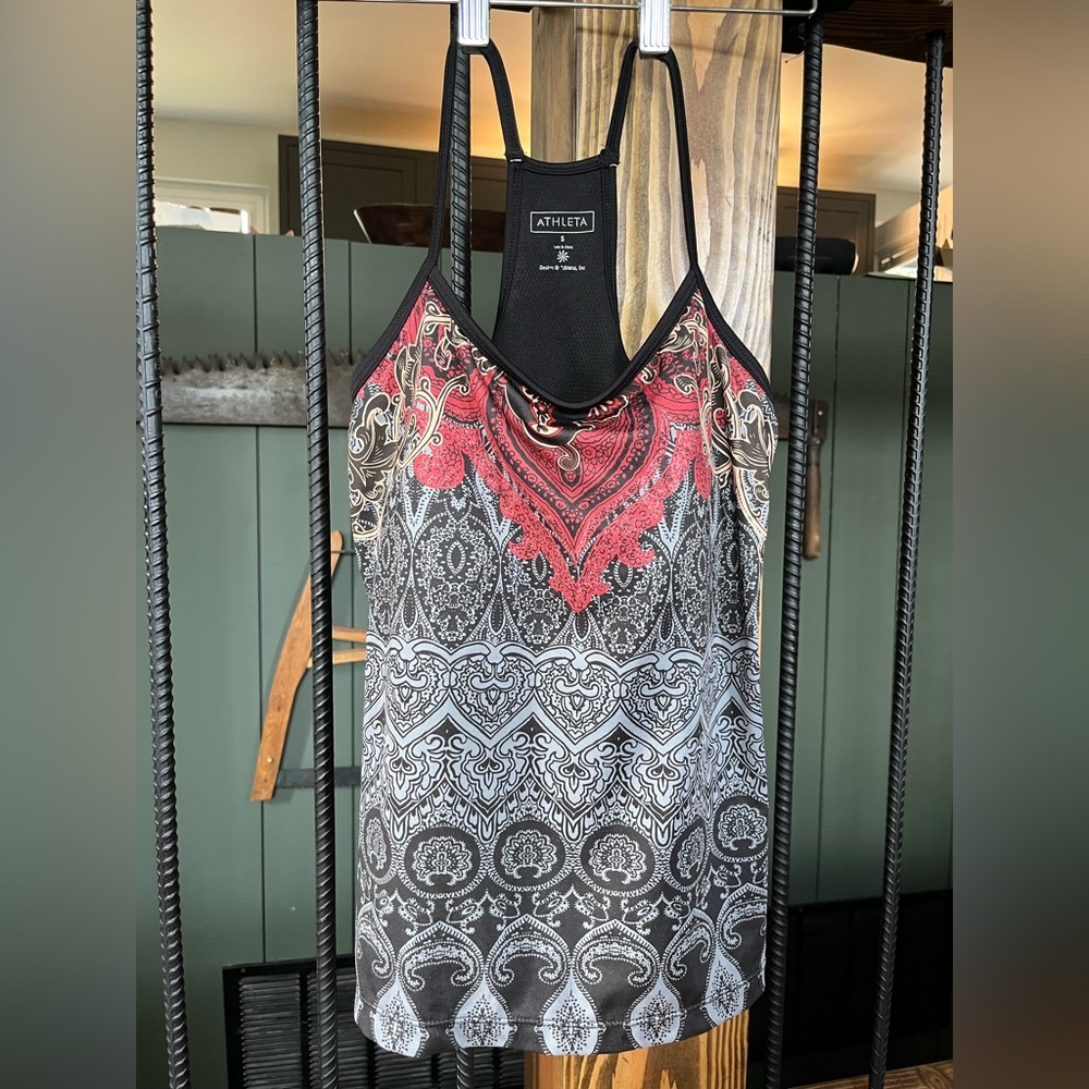 Athleta Red and Black Paisley Tank Top
